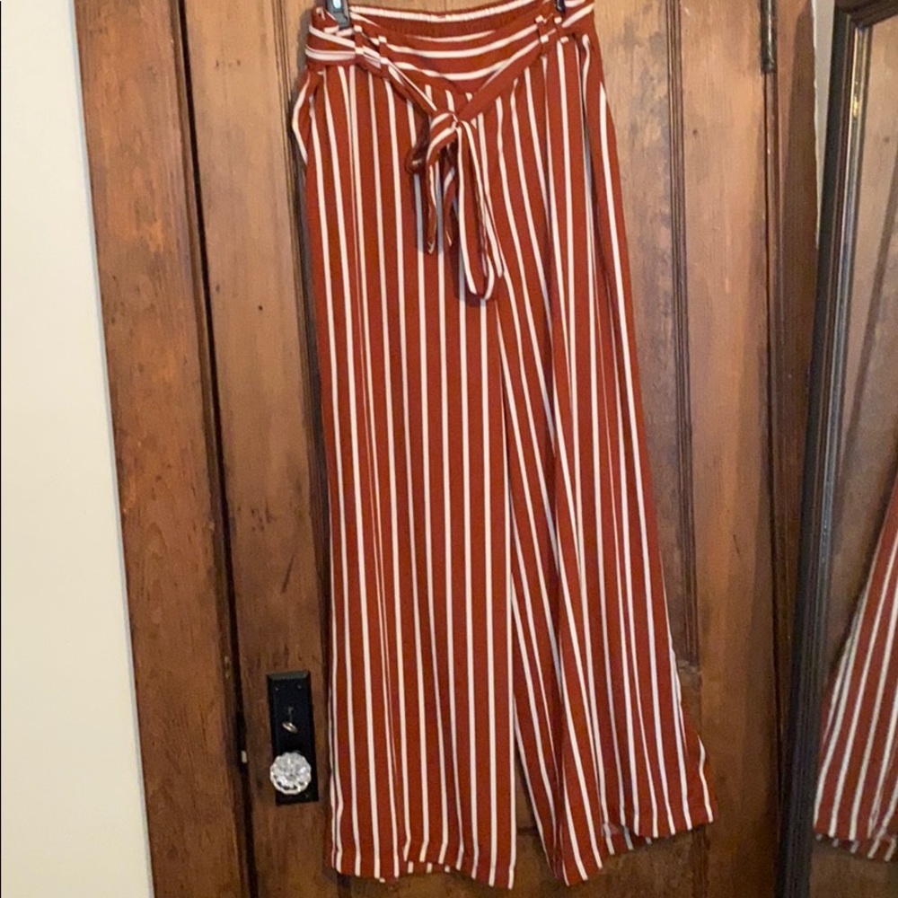 Orange and white pinstripe pants